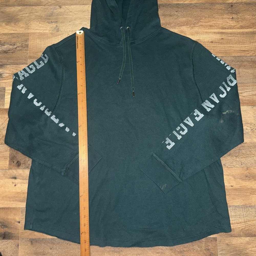 American Eagle Outfitters Thermal Hoodie‎ Mens 2XL Green Waffle Knit Cotton - Picture 4 of 5